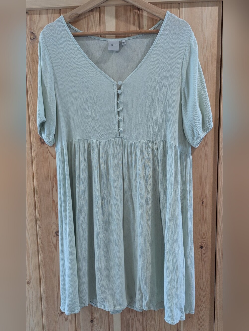 Sage V-Neck Babydoll Mini Dress - Picture 2 of 7